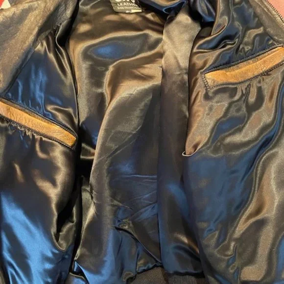 Vintage 80's Fog City Leather Two Tone Black/Brown Bomber Jacket -Large - Picture 8 of 14